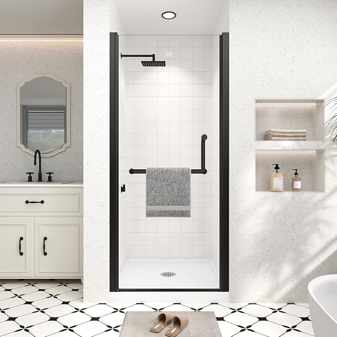 Frameless Pivot Shower Door 32"-34" Wx72 H, 1/4" Clear Nano Coated Tempered by Unknown