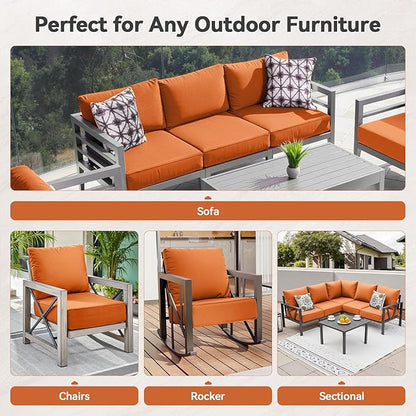 Luxury 6" Outdoor Cushions for Patio Furniture, 24x24x6" Thick Seat Cushion Set of 7, Fade Resistant Couch Chair Replacement Cushions High Density Deep Wicker Chair Cushion w/ Removable Cover, Orange