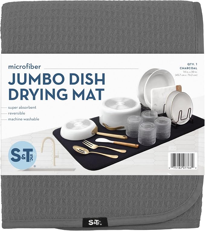S&T INC. Dish Drying Mat Jumbo, 18” x 30”, Absorbent Microfiber Kitchen Counter - Image 8