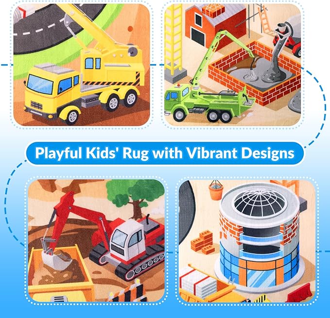 Kids Rug, 5x7 FT Construction Site Car Rug Play Mat, Soft & Durable, Machine - Image 5