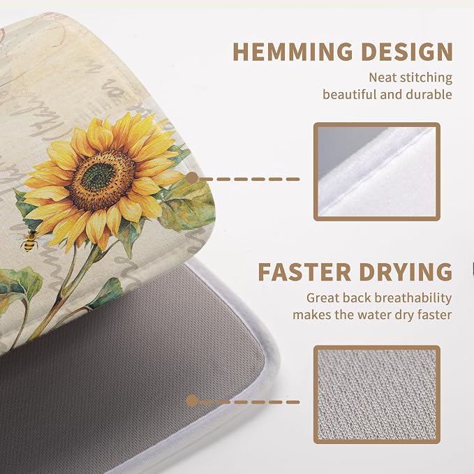 Spring Summer Dish Drying Mat Sunflower Kitchen Dish Drying Pad Absorbent - Image 3
