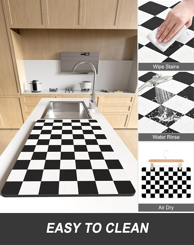Rnivvi Dish Drying Mat for Kitchen Counter, XL 15 x 24" Cute Checkered - Image 6