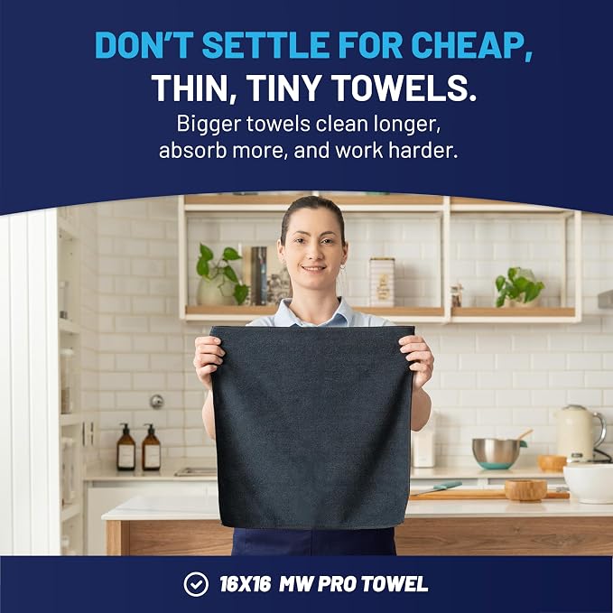 MW Pro Microfiber Cleaning Cloth | Black | 36 Pack | 16” x 16” | All Purpose - Image 3