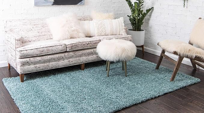Unique Loom Solid Shag Collection Area Rug (5' 1" x 8' Rectangle, Light Slate Blue)