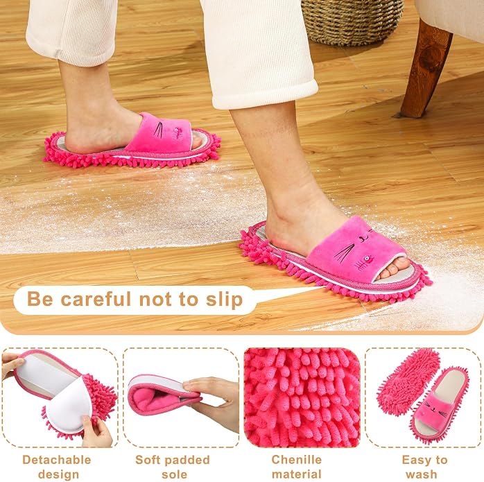 Wesiti 4 Pairs Washable Mop Slippers Microfiber Funny Mop Shoes Floor Cleaning - Image 3