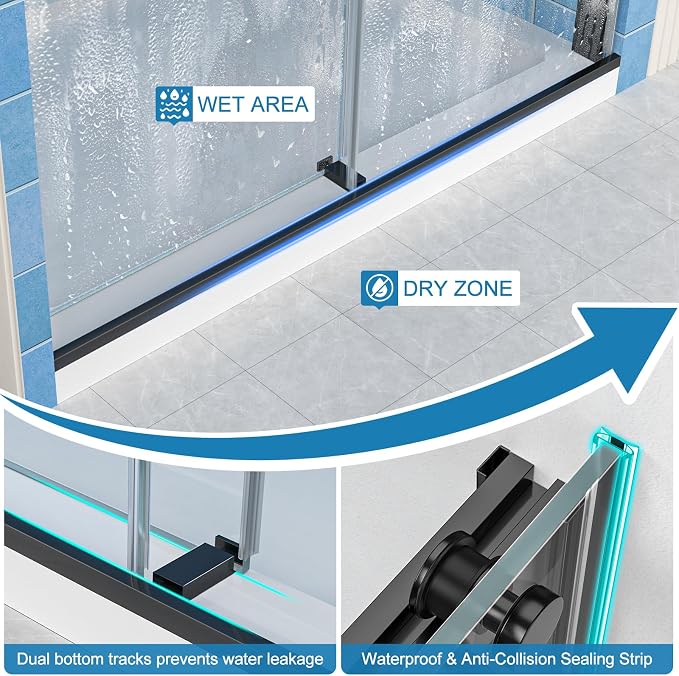 Frameless Shower Door, 56-60" W x 72" H Double Sliding Shower Doors, 1/4" Thick - Image 5