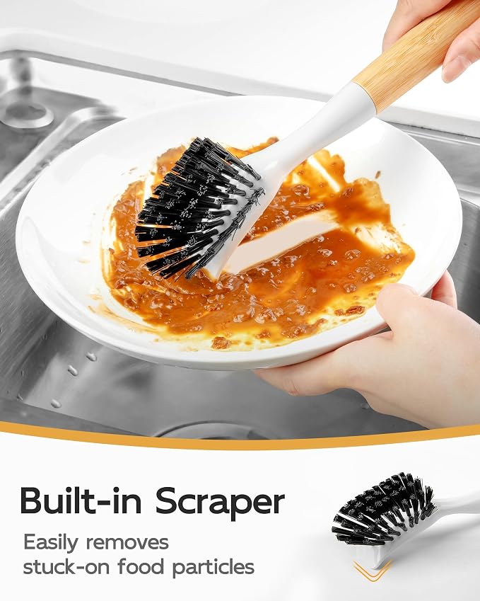 MR.SIGA Dish Brush with Handle, Dish Scrub Brush, Bamboo Dish Brush, Safe on - Image 4