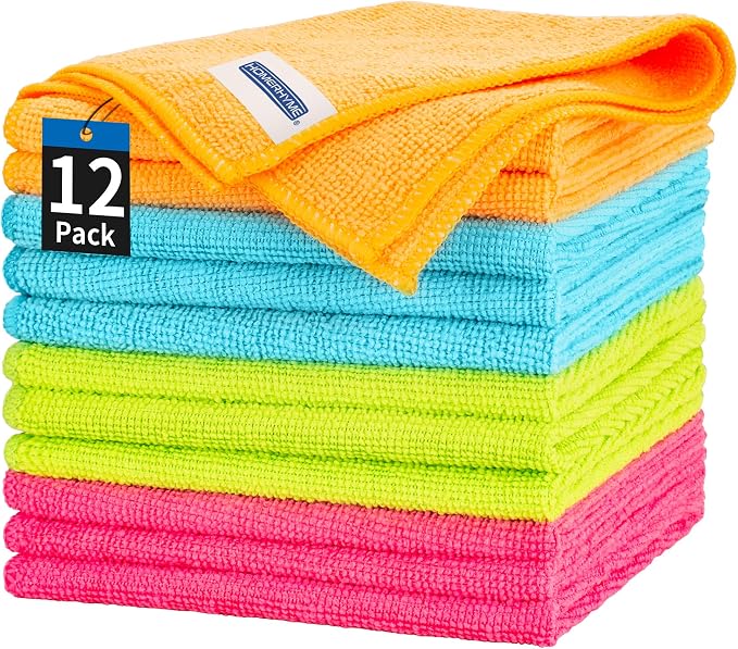 HOMERHYME Microfiber Cleaning Cloth, 12 Pack Cleaning Rags, Lint Free by HOMERHYME