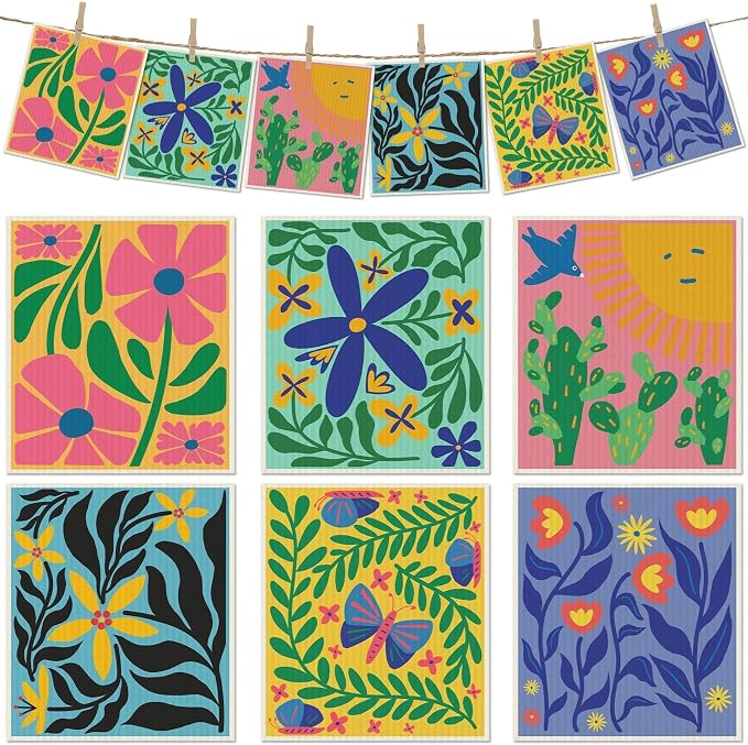 6 Packs Swedish Paper Cloths for Kitchen, Reusable Paper Towels Washable Dish by Revahope