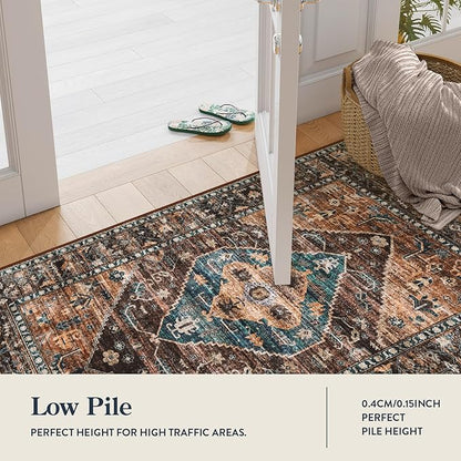 Lahome Door Rugs for Entryway Indoor - 2x3 Washable Stain Resistant Kitchen Rug Rubber Backing Ultra-Thin Small Door Mats Indoor Entrance, Vintage Print Throw Rug for Bathroom Bedroom
