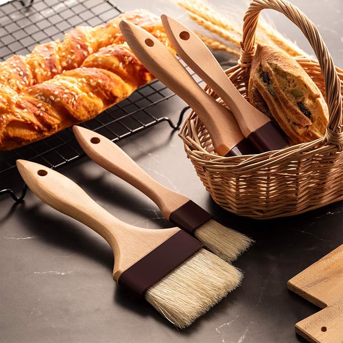 Boao Natural Bristle Pastry Brush Beech Wooden Handle Basting and BBQ Brushes - Image 4