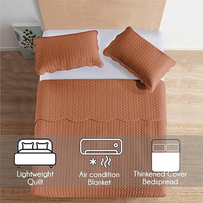 IR Imperial Rooms California King Quilt Bedding Set Size (118"x106") + 2 Pillow Shams (20" x 36"+ 2") - 3 Pcs All Season Reversible Microfiber Coverlet Embossed Quilt Bedspread (Rust)