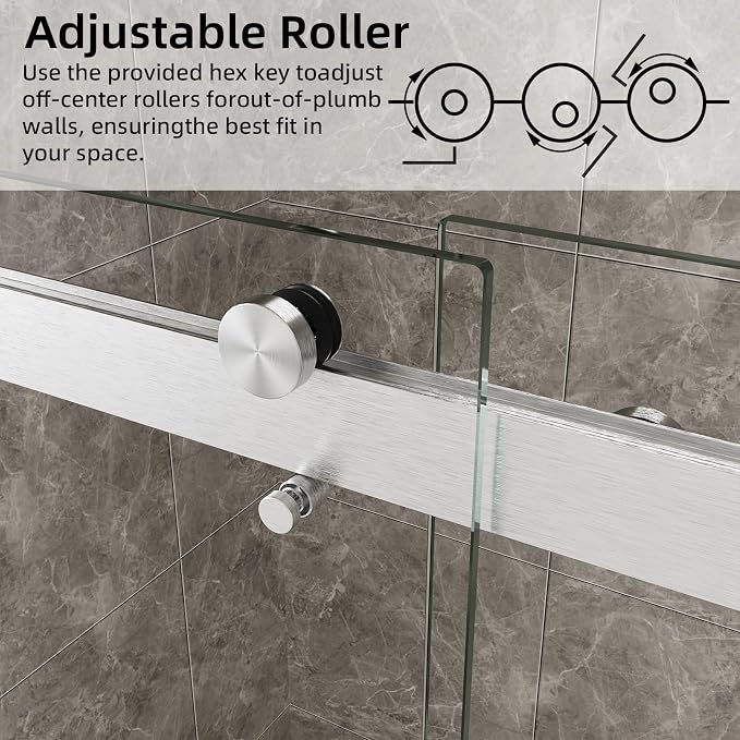 56-60" W x 74" H Frameless Shower Door, Double Sliding Shower Door - Image 6