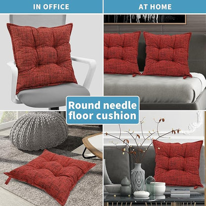 SINSOSSO Large Floor Pillow 22", Thickened Bite-Size Memory Foam Square Non-Slip Cushion for Office Back Support/Indoor Yoga/Chair Seat, Fashionable Color-Blocked Fabric & Washable, Red, 1 PCS