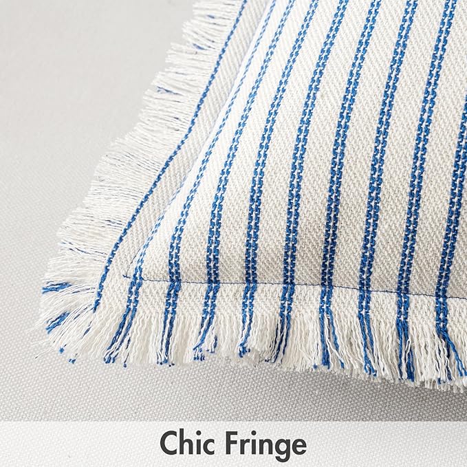 MIULEE Pack of 2 Royal Blue Pillow Covers 20x20 Inch Striped Farmhouse Couch Throw Pillow Covers with Fringe Chic Linen Decorative Cushion Covers for Sofa Living Room Bed Outdoor Home Decor