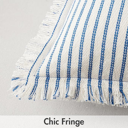 MIULEE Pack of 2 Royal Blue Pillow Covers 20x20 Inch Striped Farmhouse Couch Throw Pillow Covers with Fringe Chic Linen Decorative Cushion Covers for Sofa Living Room Bed Outdoor Home Decor