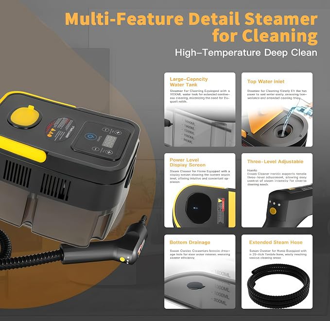 Handheld Pressurized Steam Cleaner， 6-Level Adjustable Handle 20s Heat-Up Big - Image 5