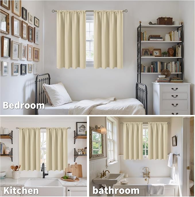 BGment Beige Blackout Curtains 45 Inches Long 2 Panels for Bedroom - Short Thermal Insulated Drapes with Rod Pocket Room Darkening Privacy for Kitchen Bathroom Window, 42 x 45 Inch