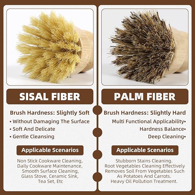 6-Piece Bamboo Dish Brush Set - Image 3