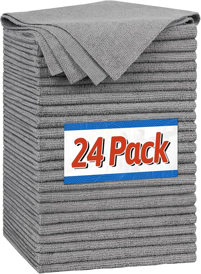 FIXSMITH Microfiber Cleaning Cloth, Shop Towels Bulk, 24 Pack Grey Microfiber by FIXSMITH