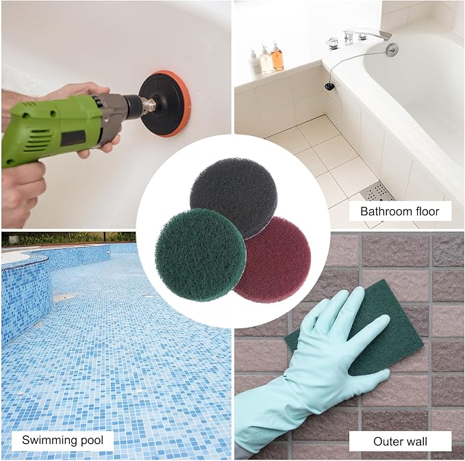 HARFINGTON 8pcs Drill Power Brush 3 inch Tile Scrubber Scouring Pads 180-240 - Image 5