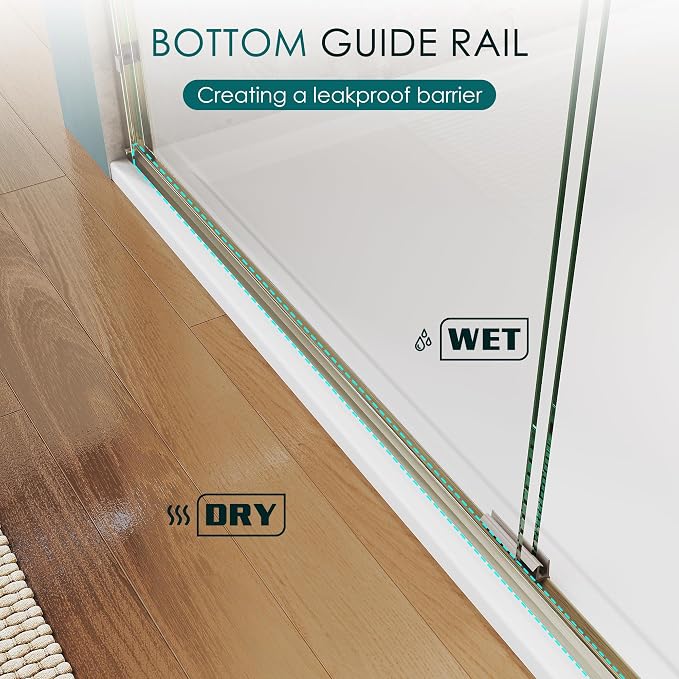 ELEGANT Double Sliding Shower Door 44-48" W x 72" H, Semi-Frameless Bypass - Image 8