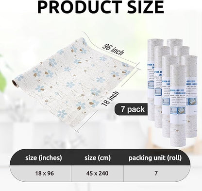 RAY STAR 18X96 Inch Shelf Liner for Kitchen Cabinets, Non-Adhesive Cabinet Liner Washable, PVC Drawer Liner for Dresser Non-Slip Bathroom (Floral)(7 Roll)