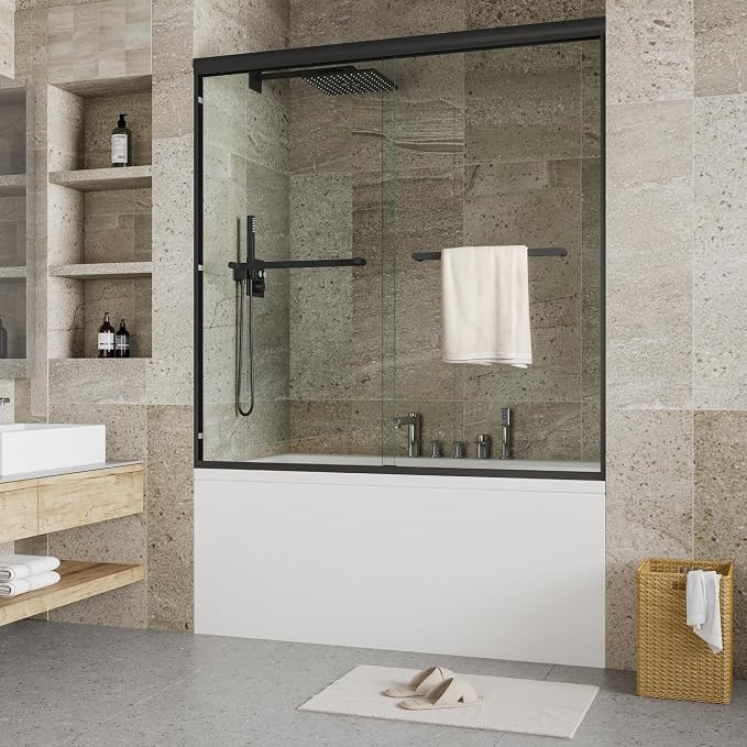 Double Sliding Shower Door, Matte Black Finish by GarveeTech
