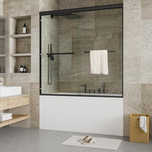 Double Sliding Shower Door, Matte Black Finish by GarveeTech