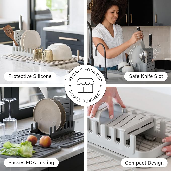 Dorai Home Collapsible Dish Drying Rack and Stone Dish Pad – Large Foldable - Image 3