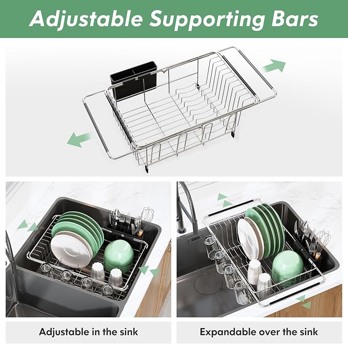 Over The Sink Expandable Dish Drainer Drying Rack in Stainless Steel - Image 2