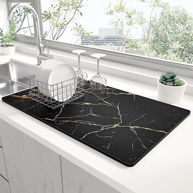 Rnivvi Dish Drying Mat for Kitchen Counter, 12 x 19" Cute Marble Super by Rnivvi