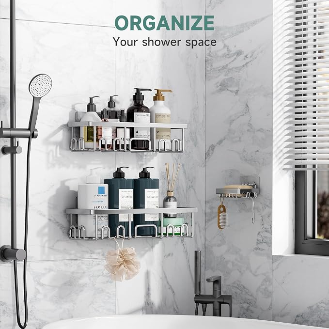 Veken Shower Caddy 3-Pack, Advanced Rustproof Design, No Drilling Adhesive - Image 3