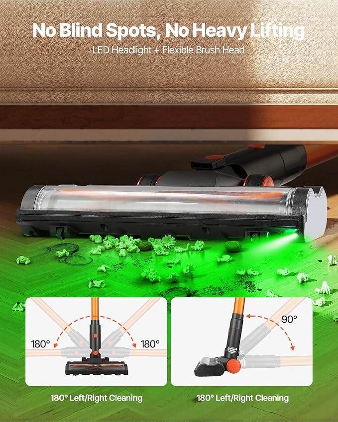 VEVOR Cordless Vacuum Cleaner, 40KPA Max Suction, Rechargeable Anti-Tangle - Image 6