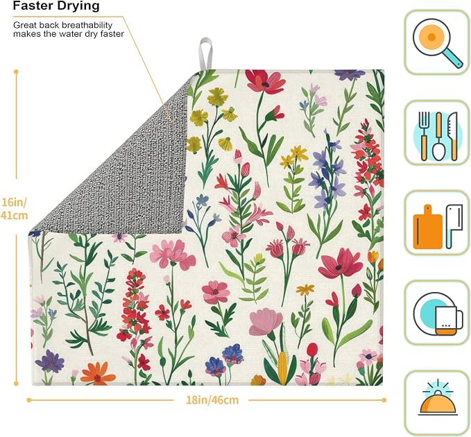Watercolor Wildflower Dish Drying Mat - Image 2