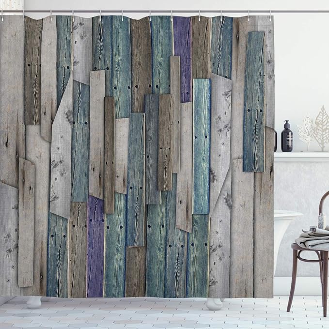Ambesonne Rustic Shower Curtain, Grunge Wood Planks Barn Farm Log Cabin House by Ambesonne