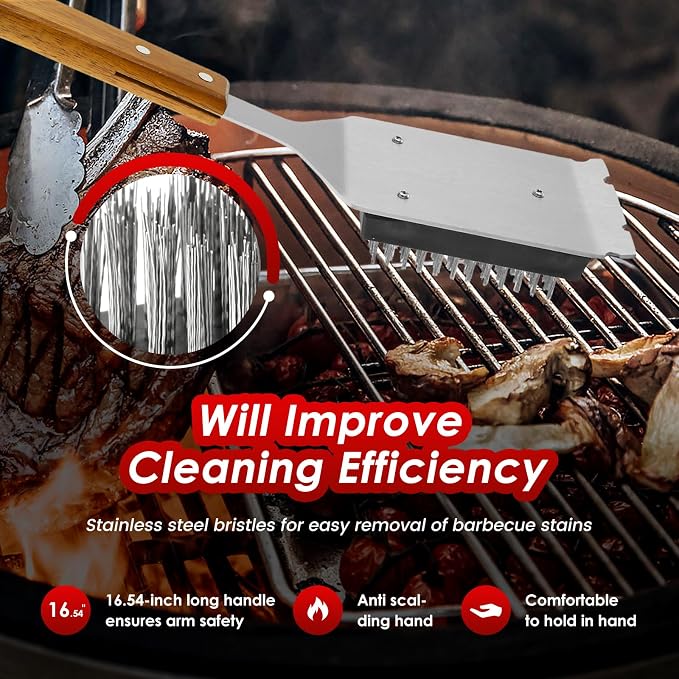 2Pcs Grill Cleaning Brush Set Ergonomic BBQ Brush and Scraper - Image 5