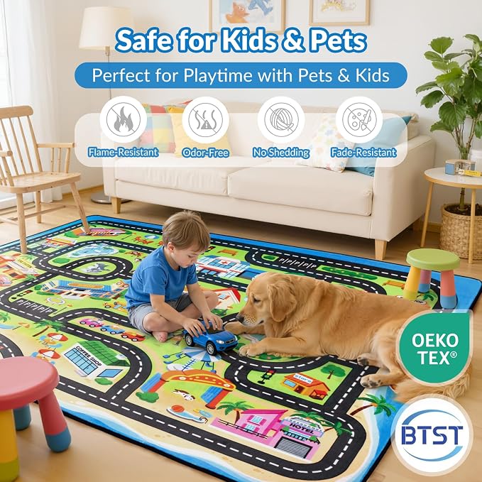 Kids Rug, 5x7 FT Island City Car Rug Play Mat - Image 4