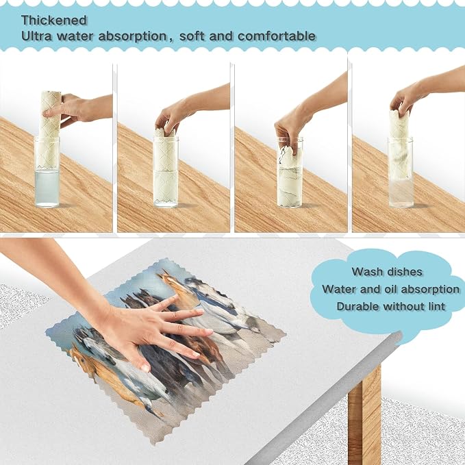 ALAZA Dish Towels Kitchen Cleaning Cloths Running Horse Dish Cloths Super - Image 4