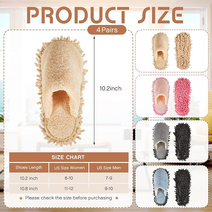 Gerrii 4 Pair Microfiber Cleaning Mop Slippers - Image 3