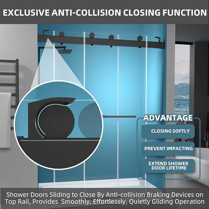 GETPRO Shower Door Frameless 57-60" W x 79" H Double Sliding Bathroom Shower - Image 4