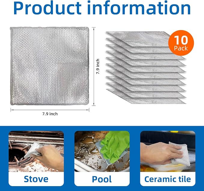 EytGva10 PCS Non Scratch Steel Scrubbers Wire Dishwashing Rags Metal Dish Cloth - Image 7