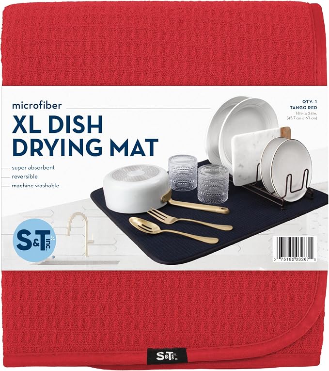 S&T INC. Dish Drying Mat XL, 18” x 24”, Absorbent Microfiber Kitchen Counter Mat - Image 8