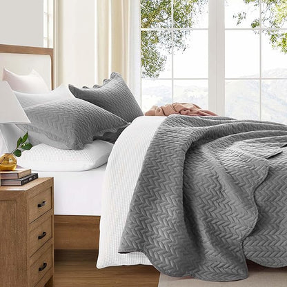 IR Imperial Rooms 8 Pack California King Quilt Bedding Set (118"x106") - Bulk Wholesale for Hotels, Guest Bedroom & Airbnbs - Lightweight Microfiber Reversible Embossed Quilts Bedspread (Grey)