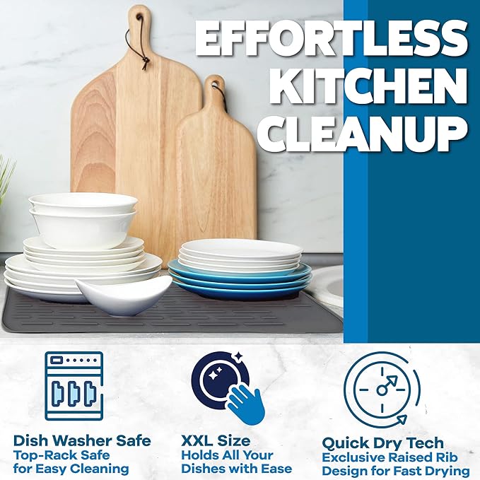 Large Silicone Dish Drying Mat for Kitchen Counter or Under Sink, Waterproof - Image 3