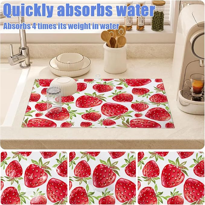 Strawberry Dish Drying Mat for Kitchen Counter Drying Pad Absorbent Reversible - Image 4