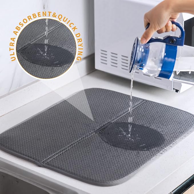 2 Pack Dish Drying Mat, Absorbent Microfiber Dish Drying Mat - Image 4