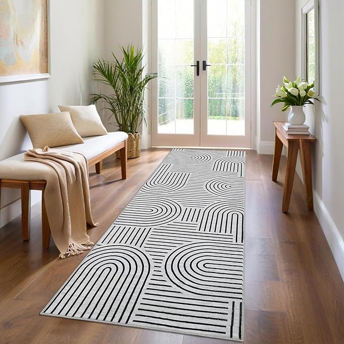Modern Rug 2x6 Runners for Hallways, Abstract Kitchen Runner Rugs Non Slip Bath by ROYHOME