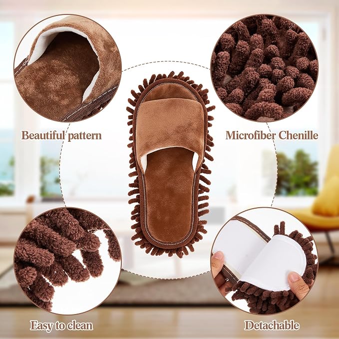 Jecery 4 Pair Washable Microfiber Mop Slippers Detachable Dusting Shoes - Image 4