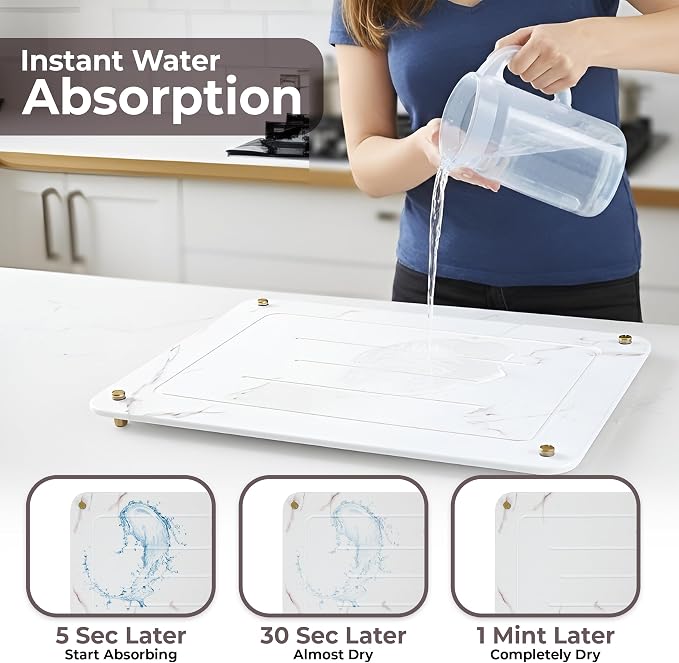 Stone Drying Mat for Kitchen Counter + Sink Caddy | 15.7"x11.8" Diatomaceous - Image 3